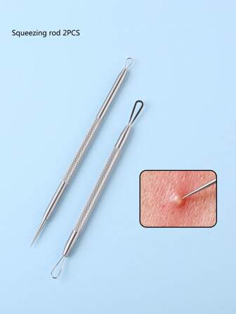 2pcs Stainless Steel Double Headed Blackhead Remover Tool, Facial Cleaning Tool For Acne, Blackheads And Pimples On Face And Nose