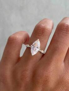 1pc 925 Sterling Silver Classic Four-Claw Inlaid Horse Eye Ring, Exquisite Knuckle Ring, Birthday Gift, Romantic Ladies Ring, Excellent Gift - Diamond Ring - View 4