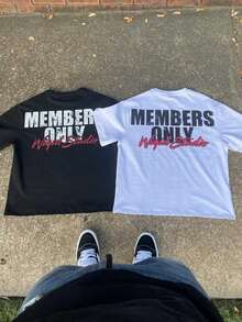 MEMBERS ONLY Printing (220g Pure Cotton T-Shirt) Cotton T-Shirt - Soft, Breathable, 100% Pure Cotton Fabric - Comfortable And Energetic Summer Street Style Short Sleeved T-Shirt, Cool Design Retro Summer Men's Daily Wear T-Shirt - 白色 - 查看 1