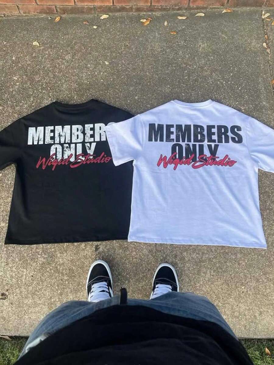 MEMBERS ONLY Printing (220g Pure Cotton T-Shirt) Cotton T-Shirt - Soft, Breathable, 100% Pure Cotton Fabric - Comfortable And Energetic Summer Street Style Short Sleeved T-Shirt, Cool Design Retro Summer Men's Daily Wear T-Shirt - 白色 - 查看 1