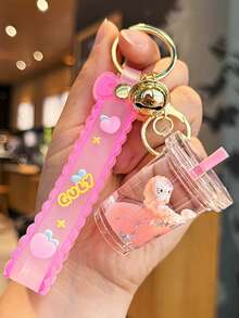 Sanrio 1 Stück Milchtee Tasse Flüssig-Quicksand Schlüsselanhänger, süßer Kawaii mädchenhafter Rucksack-Anhänger, Party Geschenk, Geburtstagsgeschenk