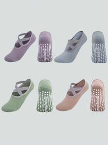 1 paire/2 paires/4 paires/6 paires de chaussettes de yoga multicolores, chaussettes de sport avec sangles croisées anti-dérapantes pour le pilates, le ballet, la danse, le fitness intérieur sur le sol, avec semelles en silicone anti-dérapantes
