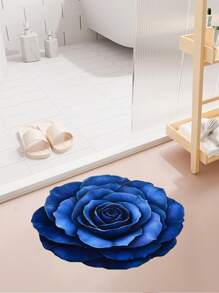 1pc Blue Rose Floral Element Area Rug, 3D Visual Enlargement, Machine Washable & Dirt-Resistant; Living Room Rug, Bedroom Rug, Entryway Rug, Kitchen Rug, Bathroom Rug, Gaming Room Rug, Study Room Rug, Home Decor