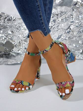 2025 New Block Heel Comfortable And Fashionable Leopard Block Heel Beach Party Women's High Heels Sandals For Women Heels For Women Gold Heels