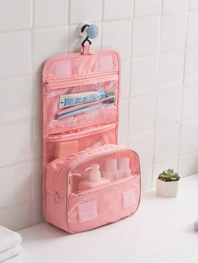 1 قطعة محفظة مكياج محمولة بطراز كوري مبسط ، شنطة أدوات تجميل كبيرة السعة للرجال والنساء، للعطلات والشاطئ والحمام وغرفة النوم، سعة كبيرة