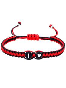 1 pulseira trançada com coração preto e branco + 26 letras, corrente de joias minimalista e versátil para casais com formato de coração