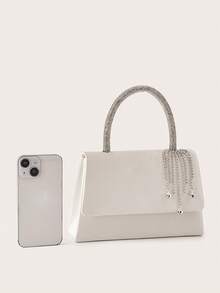 Shiny Evening Clutch Bag, Elegant Fashion Envelope Bag, Crystal Decor Handbag, Wedding Party Bridal Clutch Purse For Women - White - View 8