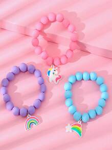 3pcs/Set Rainbow Soft Rubber Bracelet Candy Color Bracelet Sets, Gift For Women To Decorate & Match With Daily Outfits