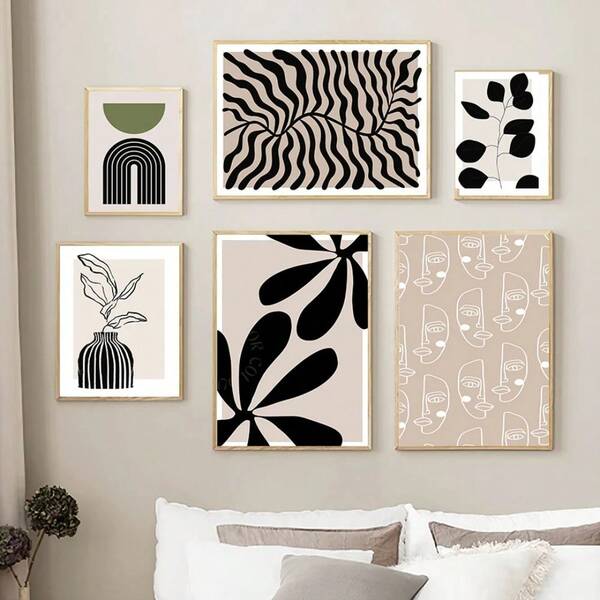 1 Stück abstrakte Linie Mädchen Gesicht Blatt schwarz-weiß Poster Drucke Leinwand Malerei Wandkunst Wohnzimmer Heim Dekoration Geschenke, optionaler Rahmen