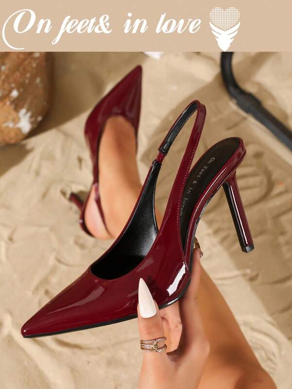 On feet& in love Women's Elegant Pointed Toe Slingback Stiletto Heels, Fashion Commuting Versatile Dress Pumps Suitable For Dresses, Wedding