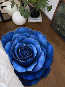 1pc Blue Rose Floral Element Area Rug, 3D Visual Enlargement, Machine Washable & Dirt-Resistant; Living Room Rug, Bedroom Rug, Entryway Rug, Kitchen Rug, Bathroom Rug, Gaming Room Rug, Study Room Rug, Home Decor