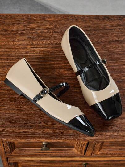 Women's Square Toe Low Vamp Contrast Color Flats, Office Casual Versatile Shoes, High Quality Outdoor Walking Mary Jane Ballet Flats, Suitable For Spring/Summer Dress, Mother's Day, Outing