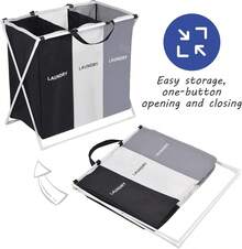3 Grids Laundry Basket Foldable Dirty Clothes Organizer Bathroom Waterproof Storage Basket Large Laundry Hamper Three Grids New, 180L Laundry Basket Sorter - Multicolor - View 4