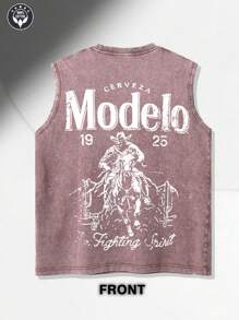 Modelo  Front And Back Prints  New Men's Premium Printed 230G Heavy Pure Cotton Washed And Aged Waistcoat Sleeveless Vest Men's T-Shirt, Summer Casual T-Shirt Casual T-Shirt