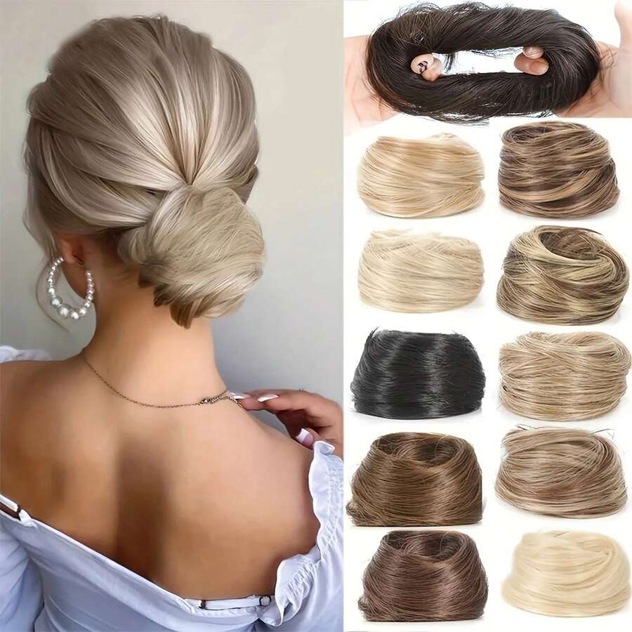 Synthetic Hair Bun With Elastic Hair Ties, Clip-On Hair Extension Ponytail For Women - Multicolor - View 1