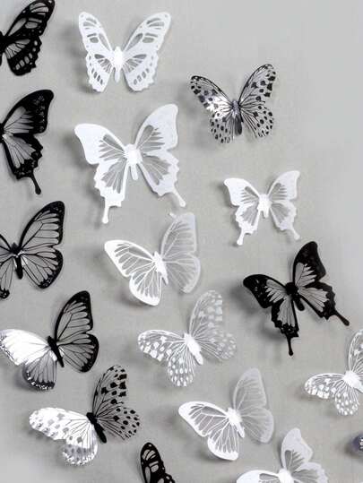 18pcs Black & White Realistic 3D Butterfly Wall Stickers, Creative Home Decor Room Decor Wall Decor Personalised Stickers