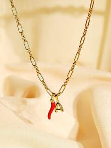 MECYLIFE 1 件不锈钢手工链式项链，带迷你辣椒泡泡字母吊坠，适合女士 - 手工鏈辣椒字母 - 查看 3