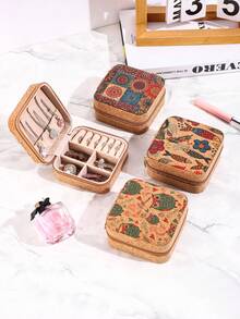 1/5pcs Printed Jewelry Box, Small PU Leather Travel Jewelry Storage Box, Double-Layer Portable Mini Jewelry Display And Storage Box, Multifunctional Jewelry Storage Box, Zipper Convenient Jewelry Bag, Essential For Travel And Home, Suitable For Earrings, Rings, Necklaces, Bracelets, Nail Art, Women's Day Gifts, Christmas Gifts, Halloween Gifts, Women's Gifts,For Holiday Beach, Bathroom Collection, Bedroom Collection, Large Capacity - Multicolor - View 6