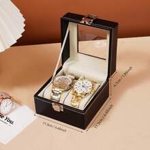 1 pieza Caja de almacenamiento de cuero de gran capacidad para relojes, estuche de exhibición de relojes y almacenamiento de joyas - Negro - Ver 10