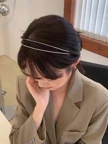 1个双层金属发箍，时尚复古发圈，DIY闪亮派对头饰，发箍，发带，发饰，头饰 - 銀色 - 查看 2