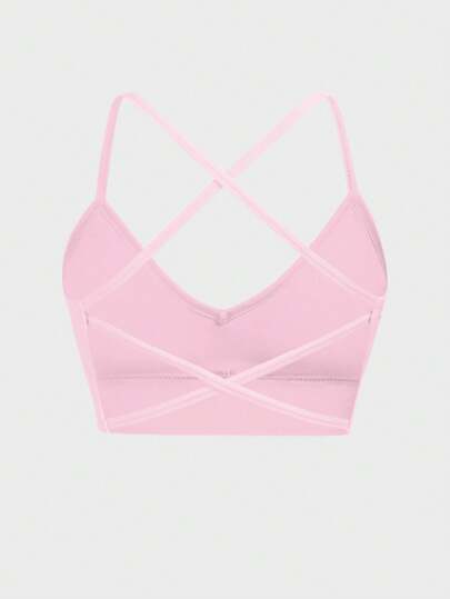 Piece Seamless Knit Ribbed Verleidelijke Bra, Wireless Cross Strap Backless Sports BH view 8
