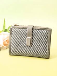 MINGYOU Women's Short Wallet PU Vintage Texture Fashion Patchwork Straw Blocking Exquisite Buckle Large Capacity Multi-Card Slot Multi-Function Card Holder Coin Purse, Young Zipper Coin Pouch Small Lightweight Convenient, Suitable For Holiday Gifts