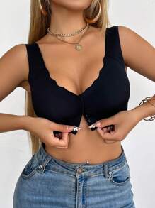 Sujetador sin aros de mujer, negro, sexy, con espalda de tirantes, cómodo, transpirable, con copas desmontables, sin costuras y cierre frontal