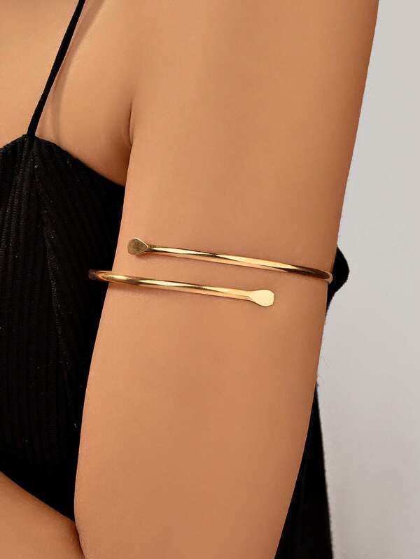 1pc Minimalista Manga Braçadeira, Braço Aberto Punho, Camada Única Pulseira Plana, Vintage Aberto Ajustável High-end Senhoras Verão Metal Braço Pulseira