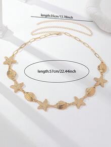 1pc Gold-Plated Shell & Starfish Waist Chain, Vacation Beach Style Body Chain Accessory, Exaggerated Sexy Ocean Element Waist Ornament - Gold - View 3