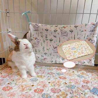 1 All Season Pet Mat, Non Stick Hair Washable Cat Mat, Dog Bed, Cute Printed Bunny Mat, Cageable Pet Mat For Rabbits, Hamsters, Mini And Small Pets