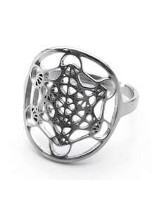 Anel ajustável de aço inoxidável com flor da vida para ioga, feminino/masculino, anéis de amuleto Metatron