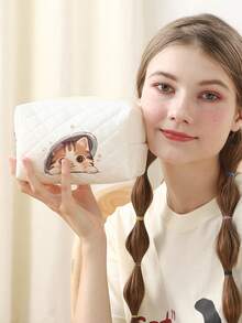 Cat Pattern Double-Sided Printed Diamond Grid Octagonal Makeup Bag Multifunctional Carry On Bag - Suitable For Girls Portable Toiletries Zipper Storage Bag For Women's Cosmetics And Travel Essentials Zipper Makeup Bag - Multicolor - View 16