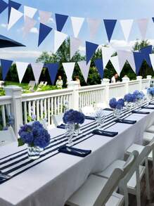 2 Sets /1 Set-Navy Blue, White And Silver Party Decorations, Royal Blue Triangular Flag Triangular Flag Banner Sleeping Bag Suitable For Graduation, Birthday, Wedding, Bride Gift Party, Sailing, Ahoy Achor Theme Party Decoration Items