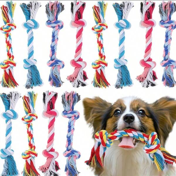 3/1pc Brinquedos de corda para mastigar cães de estimação, corda para ranger os dentes com nós para cães, cordas trançadas interativas