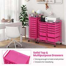 12 Drawers Rolling Cart Storage Mutlicolor Scrapbook Paper Studio Organizer Bins - Hot Pink - View 8