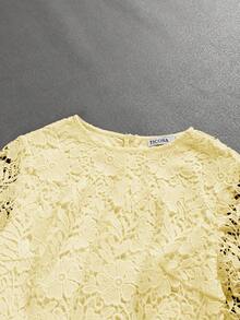 Bridal Shower Dress, Embroidered Lace Long Sleeve Short Wedding Dress, Bride - Yellow - View 4