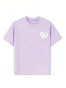 Conjunto de camiseta de manga corta con cuello redondo y pantalones cortos con estampado de letras para niña preadolescente