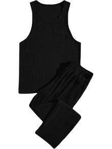 Ana Ruga Tight Pants And Tank Top Set - 黑色 - 查看 2