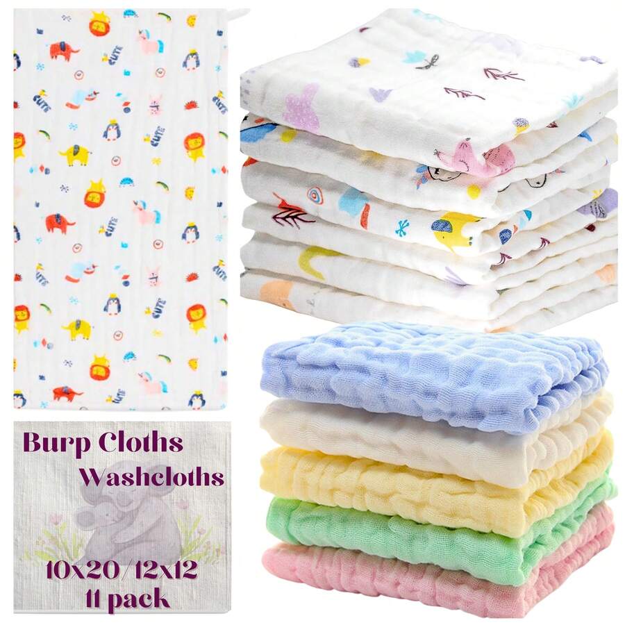 11 Pcs(6pcs 20"X10"+5pcs 12"X12") Baby Washcloths,Baby Stuff,Baby Christmas Gift,Baby Soft Face Cloths For Newborn, Absorbent Bath Face Towels - 11pcs combination set - 查看 1