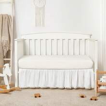 Ruffled Crib Skirt With Pompoms, Microfiber Nursery Crib Toddler Bedding Skirts For Baby Boys Girls, 14'' Drop, White - Multicolor - View 3