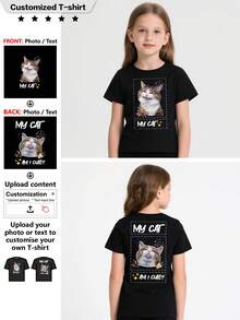 Camiseta personalizada, Camiseta deportiva para niñas, Transpirable, Un regalo, - Agrega imágenes para diseñar tu propia camiseta impresa personalizada - Negro - Ver 1