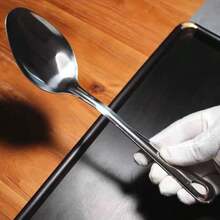 1pc/2pcs Stainless Steel Serving Spoon - Large Size, Ergonomic Metal Self-Serve Spoon, Suitable For Hotel, Cafeteria, Home Use And Outdoor Picnic, Elegant And Durable