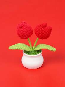 1pc Handmade Crocheted Yarn Simulation Tulip Potted Plant, Round Cute Woven Yarn Tulip, 1 Double Headed Stamen, 1 Triple Headed Flower Bud, Desktop, Car, Office, Home Decoration, Small Gift, Can Be Given To Family, Friends, Classmates, Birthdays, Teachers, Souvenirs, Night Market Camping Parties, Scenic Spots Easter Gifts Graduation,Garden Decor,Outdoor Plant,Gardening,Fake Flowers