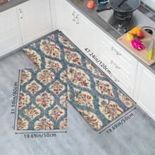 1pc Vintage Floral & Plant Printed Doormat, Soft Anti-Slip Absorbent Washable Kitchen Floor Mat, Low Pile Rectangular Household Decorative Carpet For Bathroom, Bedroom, Kitchen, Laundry Room