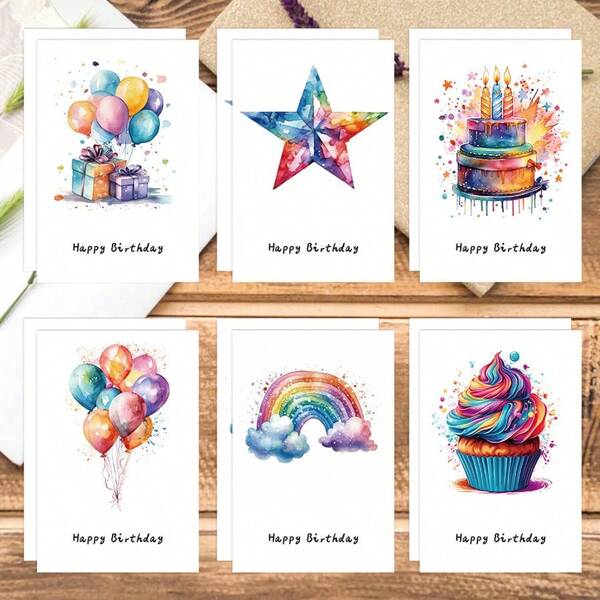 6/12/24 Pack Watercolor Birthday Greeting Cards With Envelopes - Unique & Bright Designs Suitable For All, Perfect For Birthdays, Celebrations And Thank You Notes