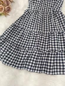 Slim-Strap Plaid Dress - Festa Junina 2025 Shortened Model That Enhances The Body, Vibrant Colors - 黑與白 - 查看 7