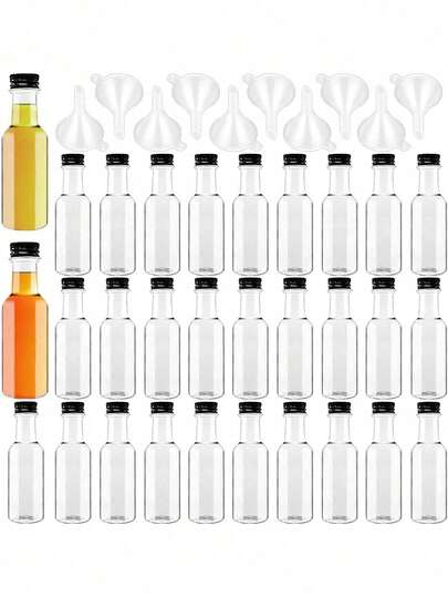 6 件/18 件 - 迷你酒瓶，带黑色螺旋盖的空螺旋瓶，可重复使用的塑料酒精瓶，带 6 个漏斗，适用于淋浴、派对、婚礼