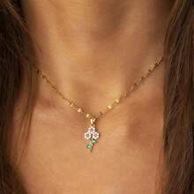 1pc Fashionable 18K Gold Plated Floral Pendant Necklace With Inlaid Zirconia, Suitable For Women's Daily Wear, Jewelry Gift For Friends