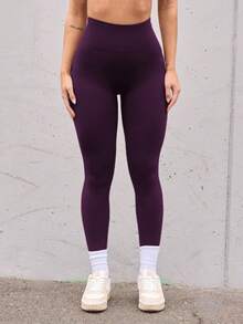 Seamless V-Waist Yoga/Fitness Butt-Lifting High Waist Peach Hip Nine-Minute Leggings Tights - Violet Purple - View 3