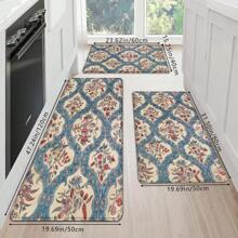 1pc Vintage Floral & Plant Printed Doormat, Soft Anti-Slip Absorbent Washable Kitchen Floor Mat, Low Pile Rectangular Household Decorative Carpet For Bathroom, Bedroom, Kitchen, Laundry Room